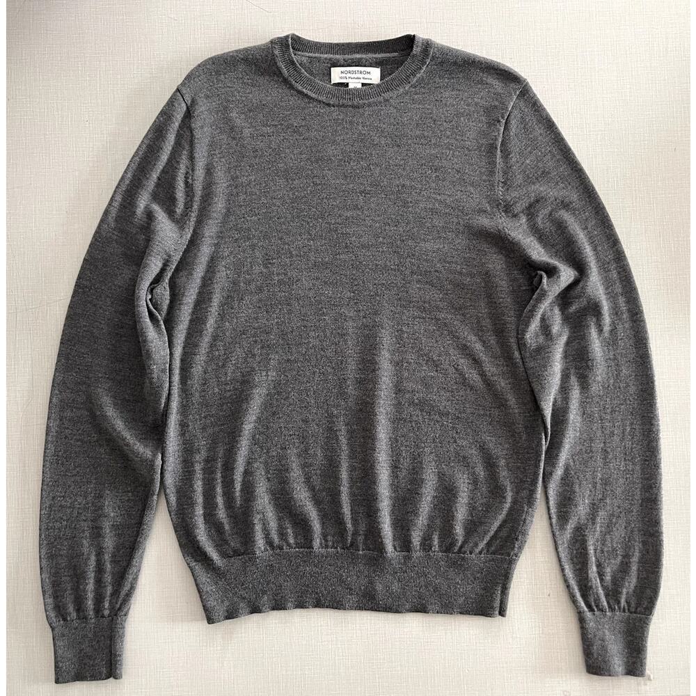 Nordstrom Sz L Merino Wool Sweater Gray Classic Preppy Office Minimalist Basic - Picture 4 of 11